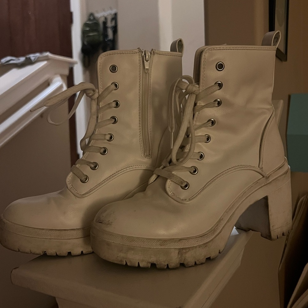 White heeled ankle boots